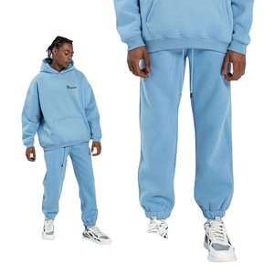Survêtement d'hiver en molleton pour homme, 2 pièces, à capuche, uni, 100% coton, séchage rapide, respirant, léger, décontracté - Product Image 1