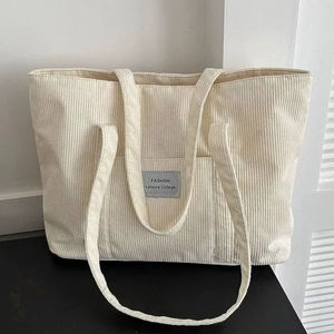 Bolsa de Mano de Lujo en Tela de Pana Blanca para Mujer, Gran Capacidad, Bolso de Hombro para Estudiantes Universitarias, Compras, Viajes, Uso Diario y Laboral - Product Image 1