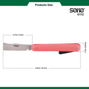 Couteau de jardin pliable SONO G112 de haute qualité, lame super tranchante de 60 mm, bord plat/lisse, antidérapant, manche en nylon orange, garantie 1 mois - Product Image 4