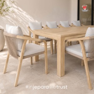 Teak Rope Solid Wood <b>Restaurant</b> Outdoor Dining <b>Set</b> Modern Garden Patio Furniture for Villa Resort Hotel Jepara Indonesia - Product Image 2