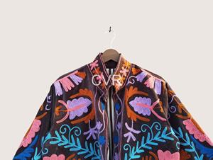 Veste Bohème à Col Mandarin Brodé de Motifs Floraux, Manches Longues, Grande Taille, pour Femme, Automne, Décontractée, en Coton, Fermeture Éclair - Product Image 3