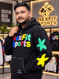 Custom unisex Black Graphic <b>Full</b> <b>Zip</b> <b>Hoodie</b> Heavyweight Fleece Streetwear Custom Logo Design OEM Wholesale Casual Fashion - Product Image 3