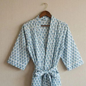 Bata Kimono de Algodón con Estampado Floral para Mujer, Cuello en V, Manga Tres Cuartos, Largo hasta la Rodilla, Suave y Cómoda para Estar en Casa - Product Image 5