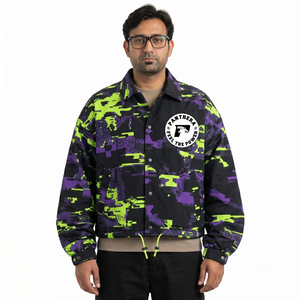 OEM Custom Heavyweight <b>Waterproof</b> Nylon Glitch <b>Camo</b> Streetwear Windbreaker Cropped Coach <b>Jacket</b> Front Logo for Men 3XL Wholesale - Product Image 1