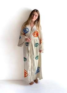 Conjunto de Kimono de Dos Piezas con Diseño de Ojo Turco para Mujer, Cintura Natural, Sostenible y Lavable, Ropa de Playa, Vestidos de Crepé 100% Algodón - Product Image 4