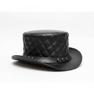 Black Quilted Leather Top <b>Hat</b> With Studs Punk Style Unisex Adult <b>Party</b> <b>Hat</b> - Product Image 3