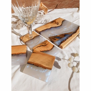 Lot de sous-verres modernes en bois, carrés, en bois naturel et résine, avec feuille d'or, pour boissons, décoration de table unique, supports de tasses - Product Image 3
