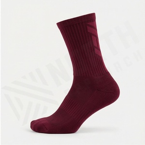 Burgundy Crew <b>Socks</b> Solid Color Knitted Breathable Casual Daily Wear Adult Regular Fit - Product Image 3