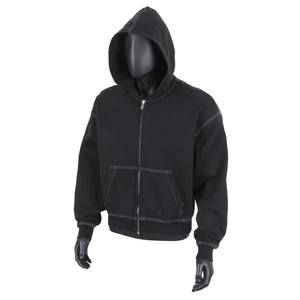 Sudadera de invierno de algodón grueso de alta calidad con cremallera, hombros caídos y costuras en contraste, estilo oversize. - Product Image 1