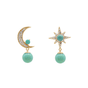 Pendientes de Plata de Ley 925 con Baño de Oro Rosa y Turquesa, Diseño de Luna y Estrella, Estilo Bohemia, Joyería Fina para Mujer - Product Image 5