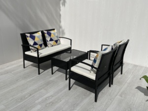 Juego de Muebles de Jardín de Ratán de Alta Calidad, Moderno y Premium, 4 Piezas, Estructura de Acero KD, Cojines Impermeables, para Patio, Terraza y Jardín - Product Image 2
