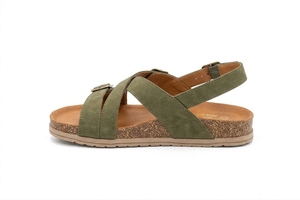Sandalias Planas de Gamuza Verde con Cierre de Hebilla, Punta Abierta y Entresuela de Corcho, Zapatos de Verano - Product Image 2