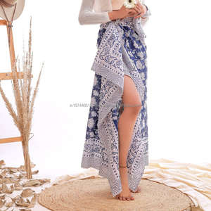 Handmade Floral Print Indian Sarong Women's Cotton Cover-Up and Resort <b>Skirt</b> - Product Image 4