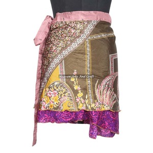 <b>Mini</b> Summer Casual Beach Sexy Look Designer <b>Printed</b> Silk Sari Reversible Two Layer Around <b>Mini</b> Skirt Vintage Indian Boho Hippie - Product Image 3
