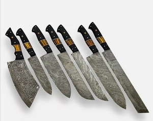 Ensemble de couteaux de cuisine en acier inoxydable Damas à haute teneur en carbone, 5 pièces, avec lame artisanale et manche en bois - Product Image 3