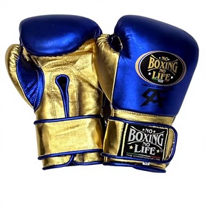 No Boxing No Life Gants de boxe en cuir PU bleu et or à lacets avec sangle de poignet réglable pour entraînement adulte - Product Image 1