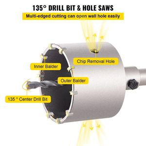 Kit di frese a tazza per cemento 1 2/11\" 1 3/5\" 2 9/16\" 3 5/32\" 3 15/16\" Punte da trapano HSS per metallo con attacco SDS Plus SDS MAX per fori nel muro - Product Image 4