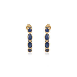 Pendientes de Aro en Forma de C de Oro Amarillo de 18K con Zafiro Azul Auténtico, Ligeros para Uso Diario, Joyería Personalizada al por Mayor - Product Image 1