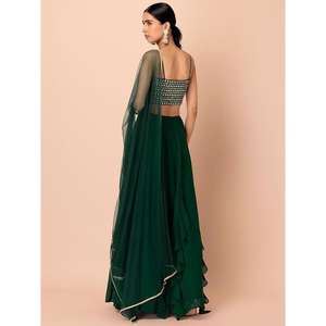 Georgette Lehenga Choli vert foncé avec Dupatta Vêtements européens attrayants pour les événements - Product Image 4