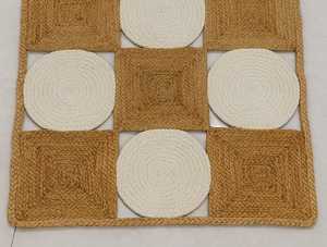 Tapis en jute tressé fait main à carreaux style bohème, rond ou carré, en fibres naturelles, pour une décoration intérieure rustique chic - Product Image 6