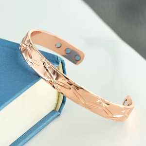 Brazalete Vintage de Aleación de Cobre con Baño de Cobre Antiguo, Diseño Geométrico de Espiga de Trigo, Ajustable, Unisex, Hecho a Mano Global - Product Image 1