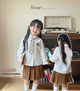 Robe d'été de style uniforme scolaire pour filles de haute qualité avec un nouveau design, jupe en coton, chemise blanche et cravate, ensemble de vêtements pour filles en bas âge - Product Image 4