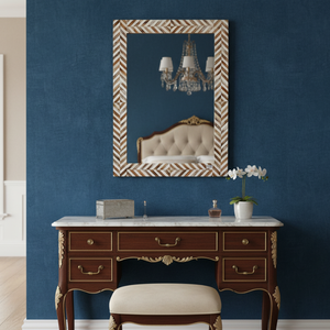 Luxury 24" x 36" Bone <b>Mirror</b> | Handcrafted Bone Inlay Rectangular <b>Wall</b> <b>Mirror</b> | Elegant Home Decor for Living Room Entryway - Product Image 4