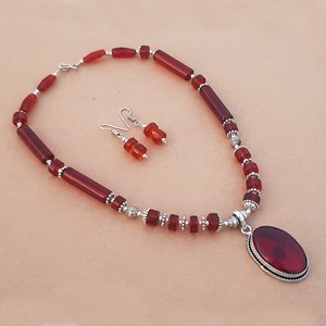 <b>Garnet</b> Necklace Earrings Set, <b>Garnet</b> Gemstone Handmade Necklace For Women, Wholesale Silver Overlay Jewelry - Product Image 4