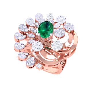 แหวนค็อกเทลรูปวงรีประดับมรกตสีเขียวและเพชรทรงดอกไม้สีโรสโกลด์สุดหรูสำหรับผู้หญิง เครื่องประดับชั้นดี ของขวัญสำหรับงานแต่งงานและงานปาร์ตี้ - Product Image 1