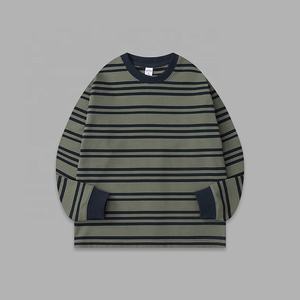 280gsm 95% Cotton <b>5</b>% Spandex Unisex Long Sleeve Crew Neck Striped <b>T</b>-<b>shirt</b> For Men OEM Wholesale Casual Streetwear Tee For Women - Product Image 3