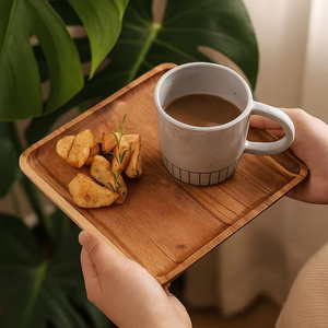 Rectangular Wood Serving Tray: Modern <b>Coffee</b> <b>Table</b> Decor Wooden Serving Tray with Engraved Design - Product Image 1