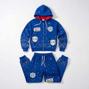 Custom Men's Hooded Hoodie Sweatshirt <b>Set</b> Sun Faded Acid Wash Tracksuits Distressed Sweatpants <b>Embroidery</b> Zip Breathable - Product Image 4