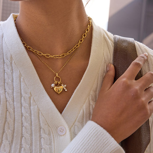 dainty jewelry 18K Gold Plated Stainless Steel Pearl Heart <b>Cross</b> Charm Necklace - Product Image 6