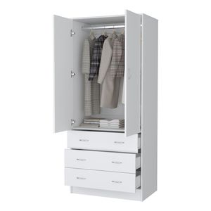 Armadio FM Furniture Prescott Bianco con 2 Ante, 3 Cassetti e 1 Asta Appendiabiti - Product Image 4