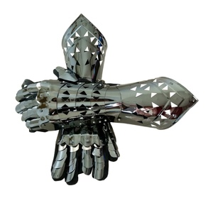 Guantes medievales de armadura antigua, par de guantes con esmalte brillante para decoración de recreación, Color gris - Product Image 1