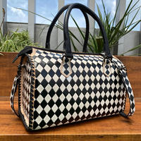 2025 fabricant en gros 3 pièces sac polochon à carreaux usiné en cuir véritable rétro voyage bagage à main Vintage valises ensemble