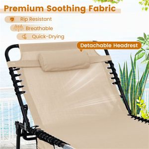 Sdraio da Patio Beige Extra Large 27 Pollici, 4 Posizioni Regolabili, Schienale in Ferro, Sedia Pieghevole per Prendere il Sole, Impermeabile per Esterni - Product Image 5