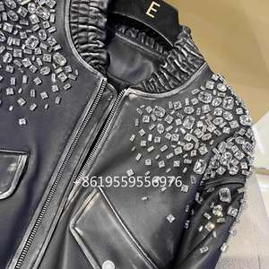 Chaqueta Safari de Invierno para Hombre, Servicio OEM, Cuero Genuino Recubierto, Cuello Alto, Impermeable, Denim Teñido Liso, Patrón Estándar - Product Image 4