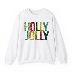 OEM Custom Chenille Glitter Embroidery Christmas Letter Sweatshirt Loose Fit Casual O-Neck Holly Jolly Holiday <b>Pullover</b> Tops - Product Image 6