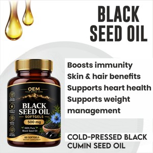 Gélules d'huile de nigelle noire 60 unités, marque privée OEM, complément alimentaire, gélules de Nigella avec bienfaits antioxydants pour la beauté des adultes - Product Image 2