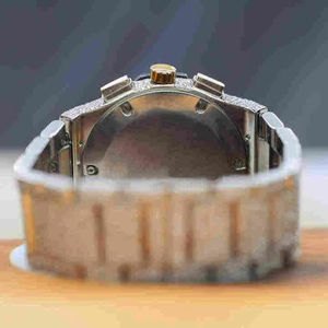 Reloj de Lujo con Cristales de Cuarzo, Diamantes Moissanite VVS, Correa de Acero Inoxidable, Esfera Redonda con Números Romanos, Estilo Hip Hop - Product Image 4