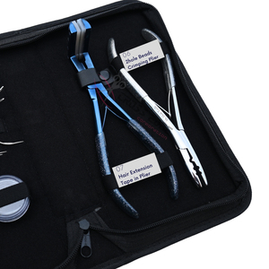 Premium Silver Hair Extension Technician Toolkit with Professional 2 Hole Bead Crimper Tape In <b>Tool</b> and <b>Mini</b> Hair Scissor Set - Product Image 4
