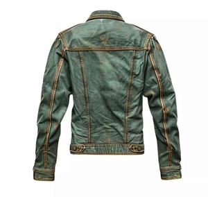Precio ajustable Verde Desgastado Verde Hombres Chaquetas de mezclilla de cuero Fabricación profesional Chaquetas de cuero de la mejor calidad - Product Image 2