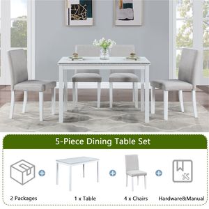 Set da Pranzo in Legno a 5 Pezzi con 4 Sedie Imbottite, Tavolo Rettangolare da Cucina e Coprisedie per Sala da Pranzo - Product Image 4