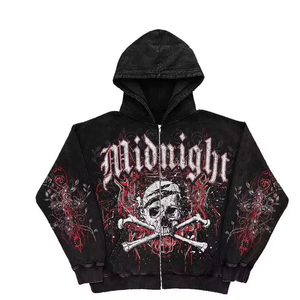 Nueva Sudadera con Capucha de Forro Polar para Hombre, Estilo Hip Hop Urbano Casual de Invierno, con Estampado de Calavera y Araña, Color Sólido, Térmica - Product Image 5