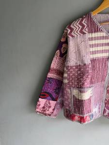 Vintage Patchwork Quilted Jacket Cotton Handmade Embroidery V Neck Loose Fit Autumn Wear Unisex gift for her - Product Image 2