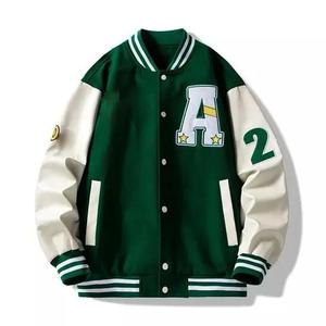 Unisex Canvas Varsity Jacket Navy White Color Block Hooded Stand <b>Covered</b> <b>Button</b> Closure Regular Fit Winter Casual Style Front - Product Image 1