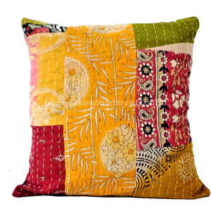 Handmade Patchwork Cotton Cushion Cover Kantha Stitch Multicolor Decorative Pillow Case Home Decor - Product Image 1