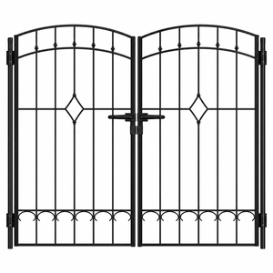 Puerta Doble Abatible de Hierro Forjado Tradicional con Recubrimiento en Polvo, Control Manual, Diseño Duradero para Patio - Product Image 1
