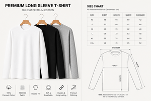เสื้อยืดแขนยาวผู้ชาย ผ้าฝ้าย 100% 180 GSM พรีเมียม คอกลม ทรงปกติ สวมใส่สบาย ระบายอากาศได้ดี ทนทาน ผ้าถักเนื้อนุ่ม - Product Image 6